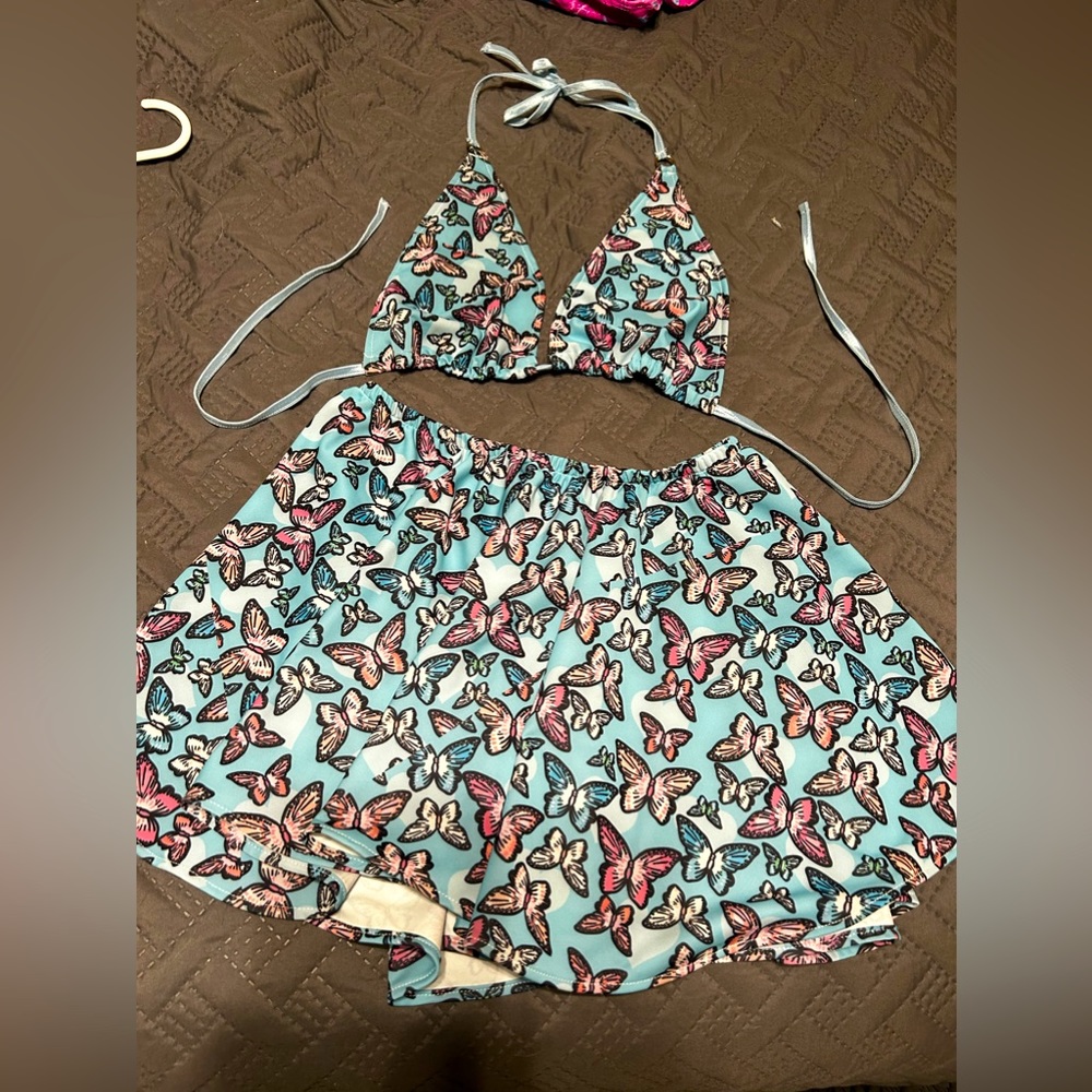 Blue butterfly top and skirt